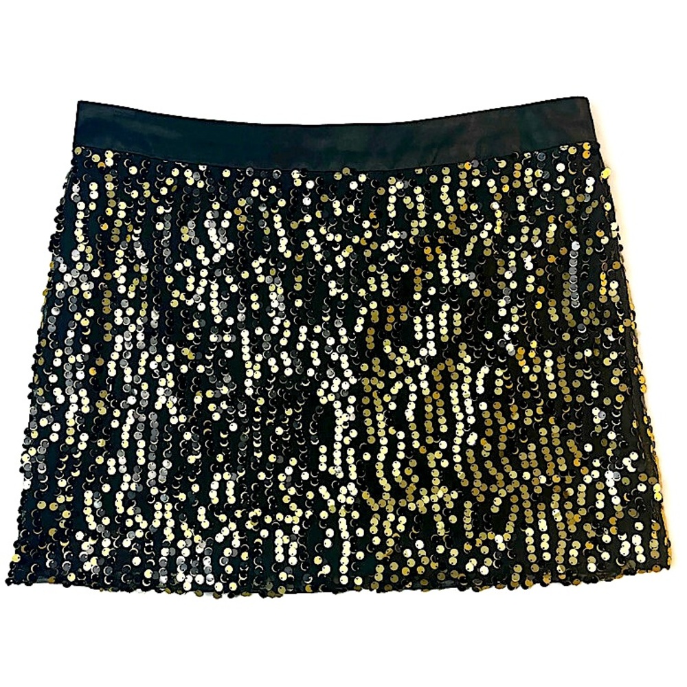 Forever 21 | Gold Sequins | Black Lined Mini Skirt | Sz Med